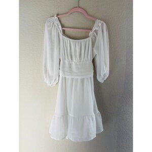White Off Shoulder Puff Sleeve Mini Dress Size S cottagecore, preppy, y2k